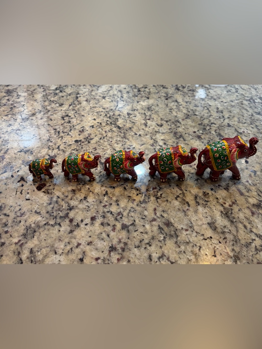 Vintage Indian Paper Mache Elephant Family Set of 5 Hand Painted Folk Art